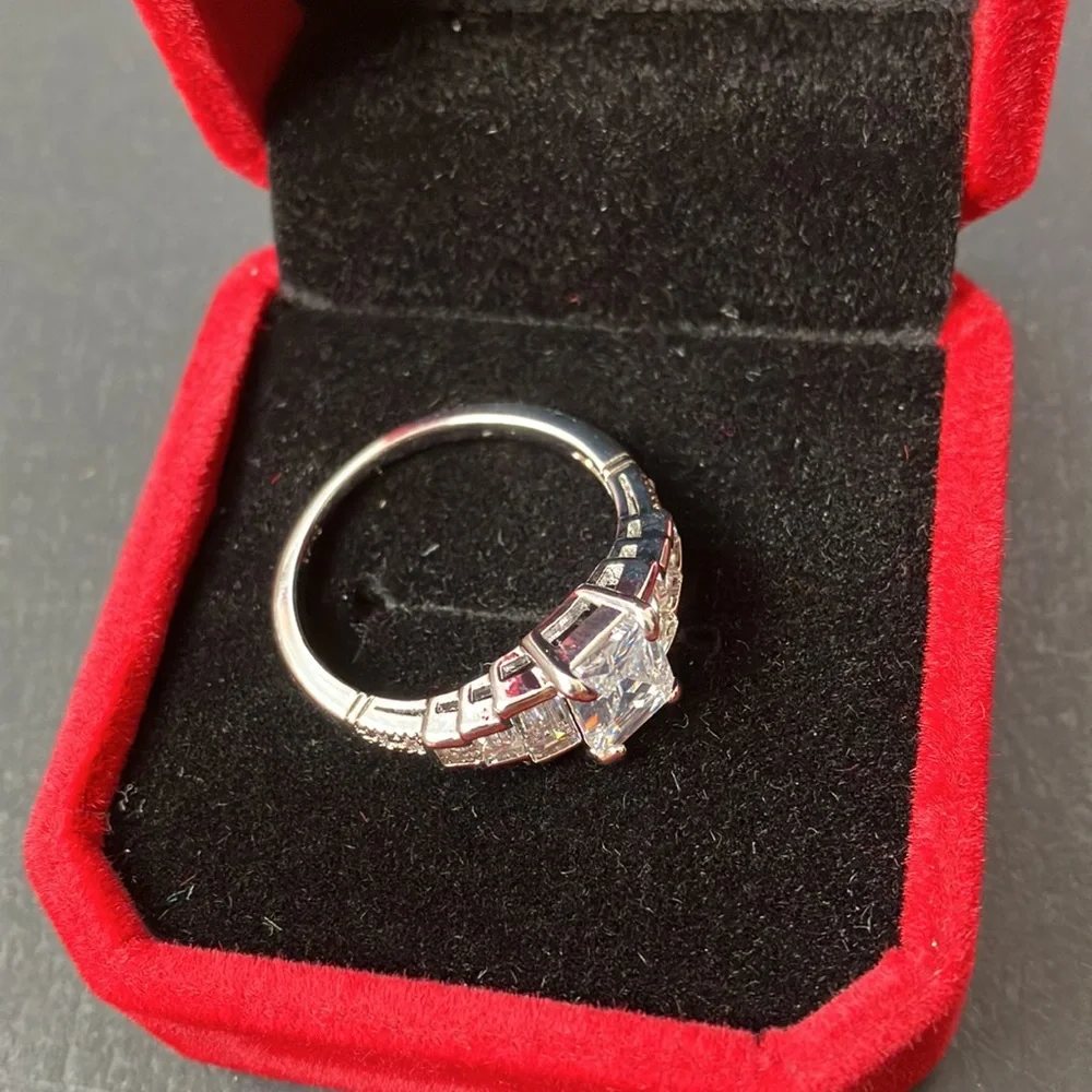 925 Sterling Silver Six Emerald Side Stone Engagement Ring Size 10 & 9 Available - Picture 10 of 10